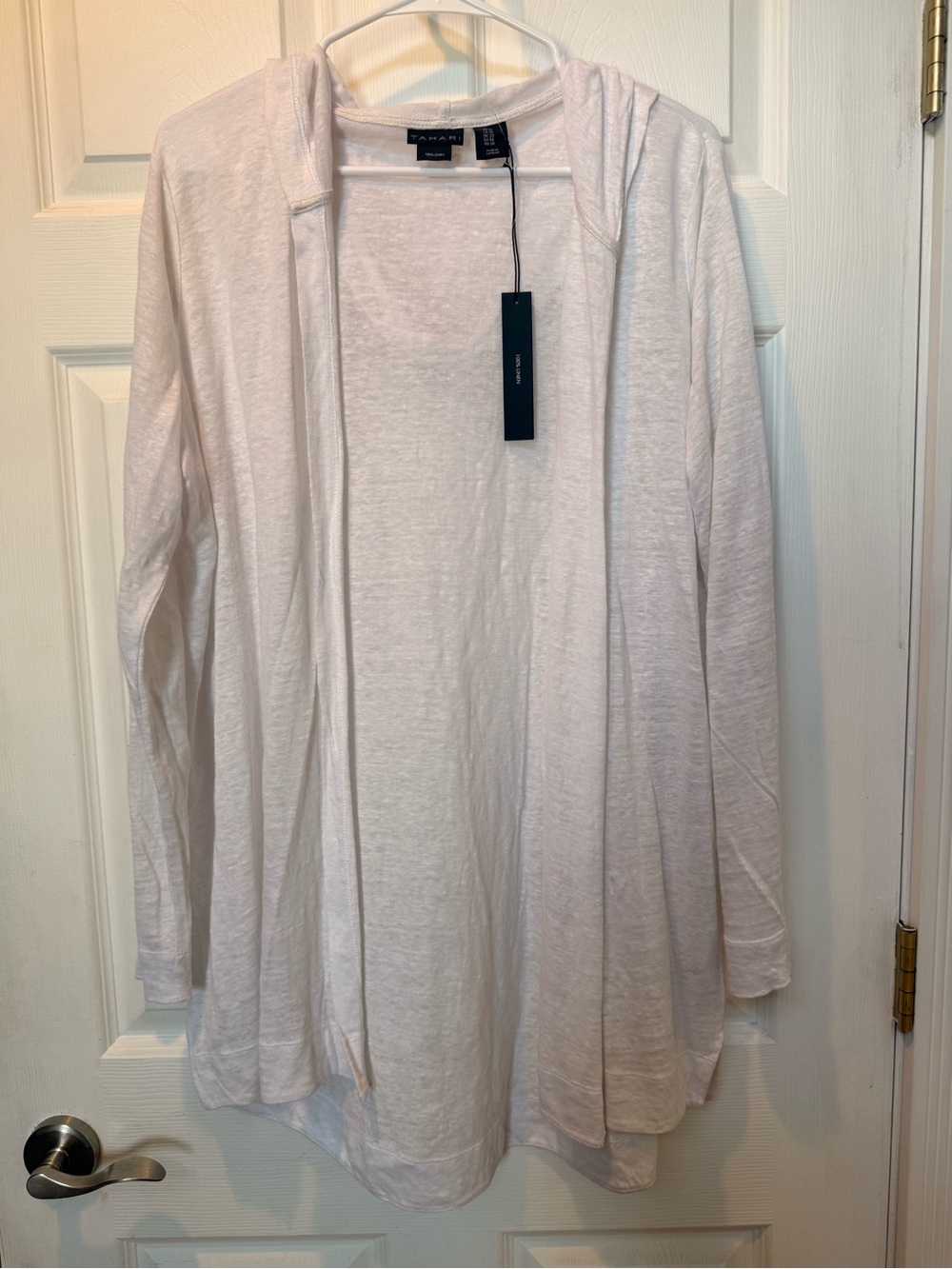 Tahari White Long Sleeve Hooded Swim Coverup